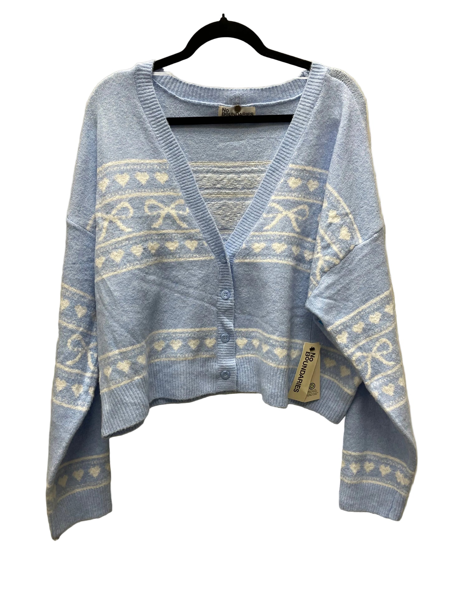 Sweater Cardigan By No Boundaries In Blue & White, Size: 2x