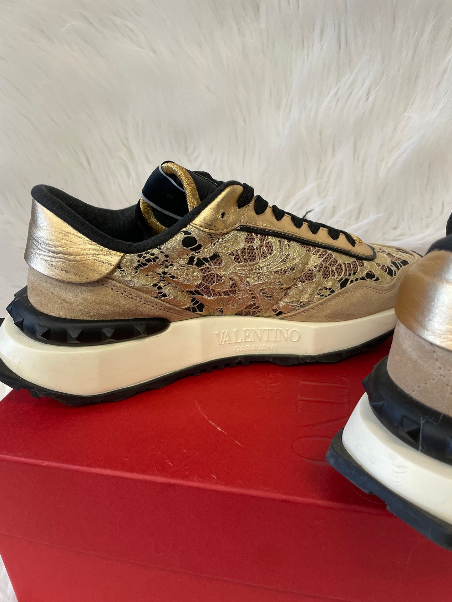 SHOES LUXURY DESIGNER by VALENTINO-GARAVANI In GOLD & TAN, Size: 8