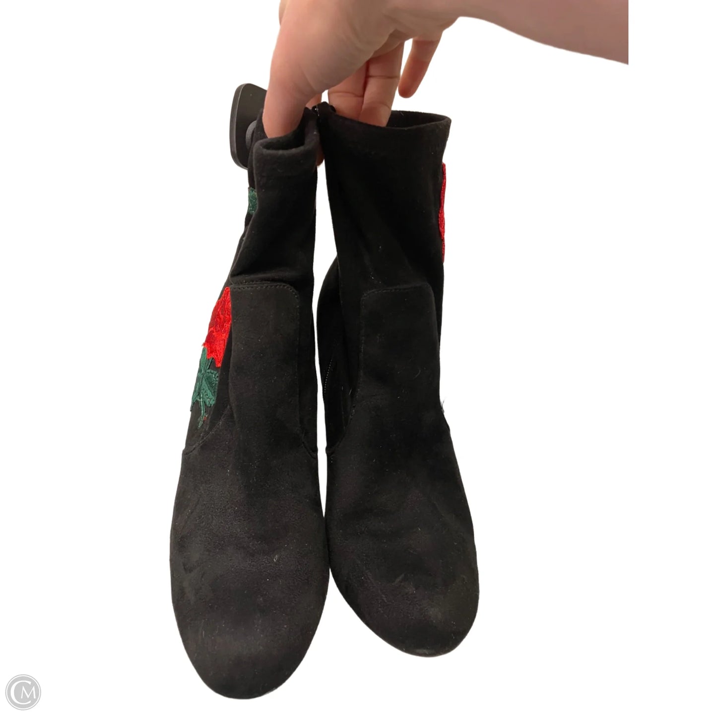 Boots Ankle Heels By Bamboo In Black & Red, Size: 9