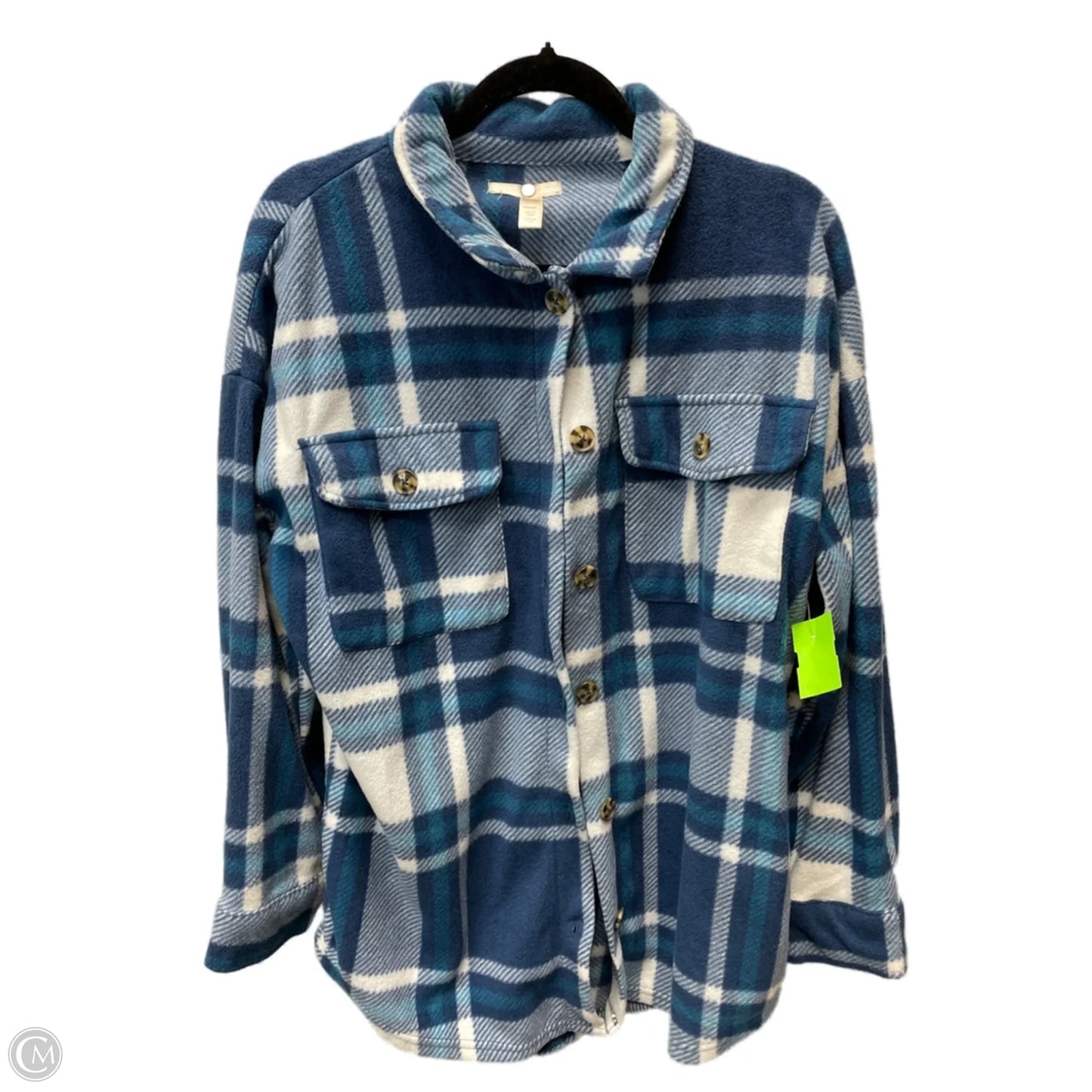 Jacket Shirt By Clothes Mentor In Blue & White, Size: 1x