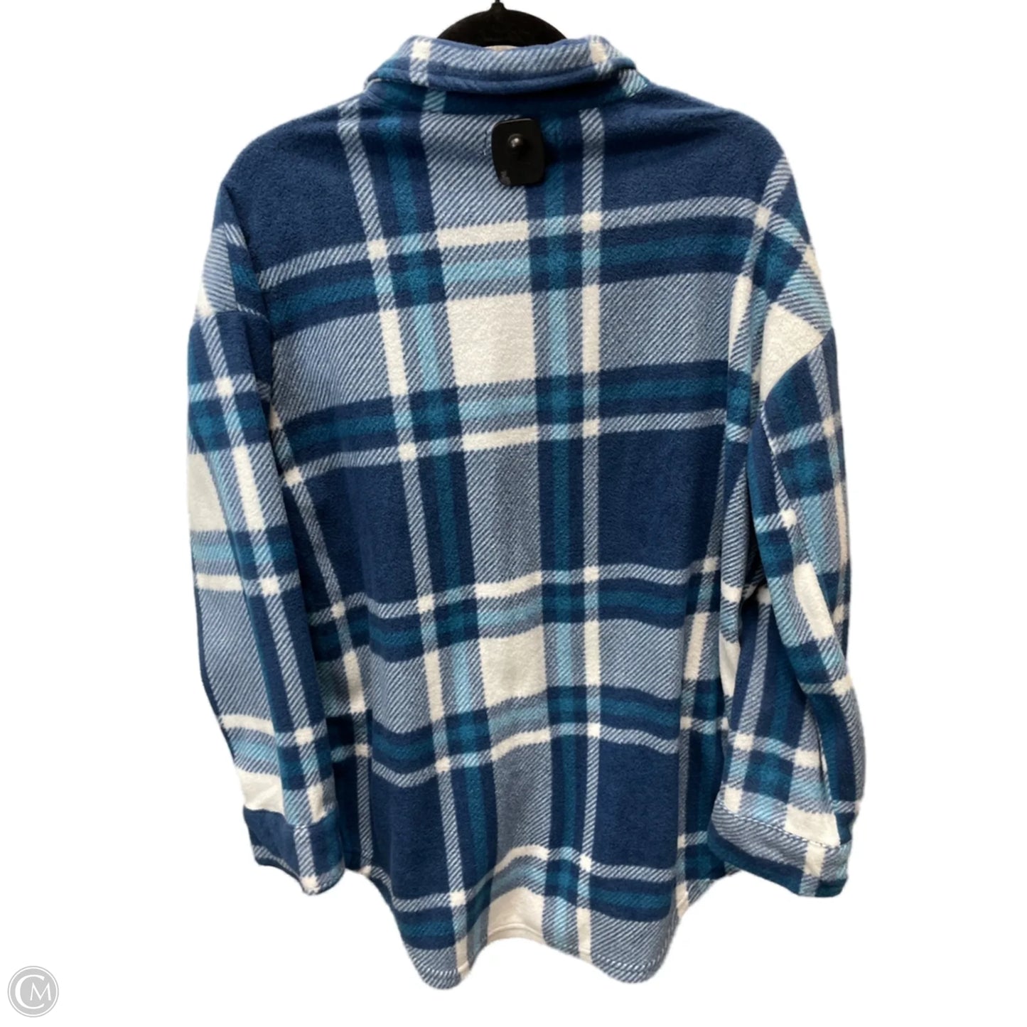 Jacket Shirt By Clothes Mentor In Blue & White, Size: 1x