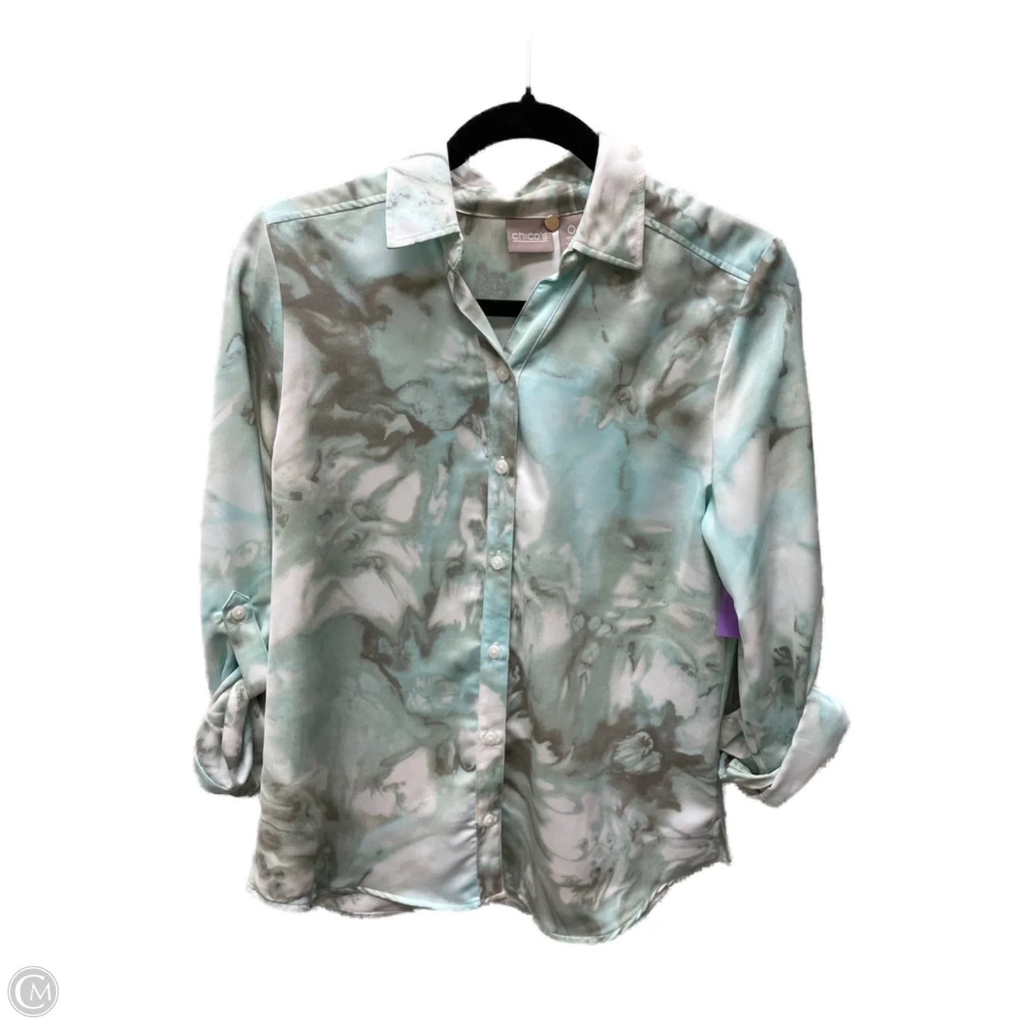 Blouse Long Sleeve By Chicos In Blue & Grey, Size: S