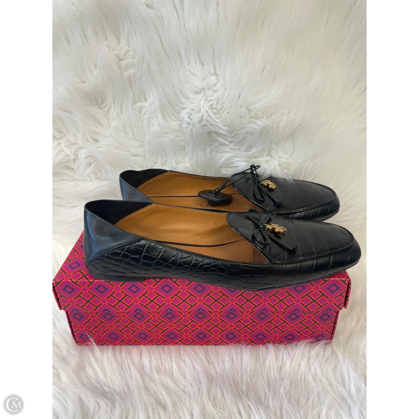 Shoes Designer By Tory Burch In Black & Gold, Size: 10.5