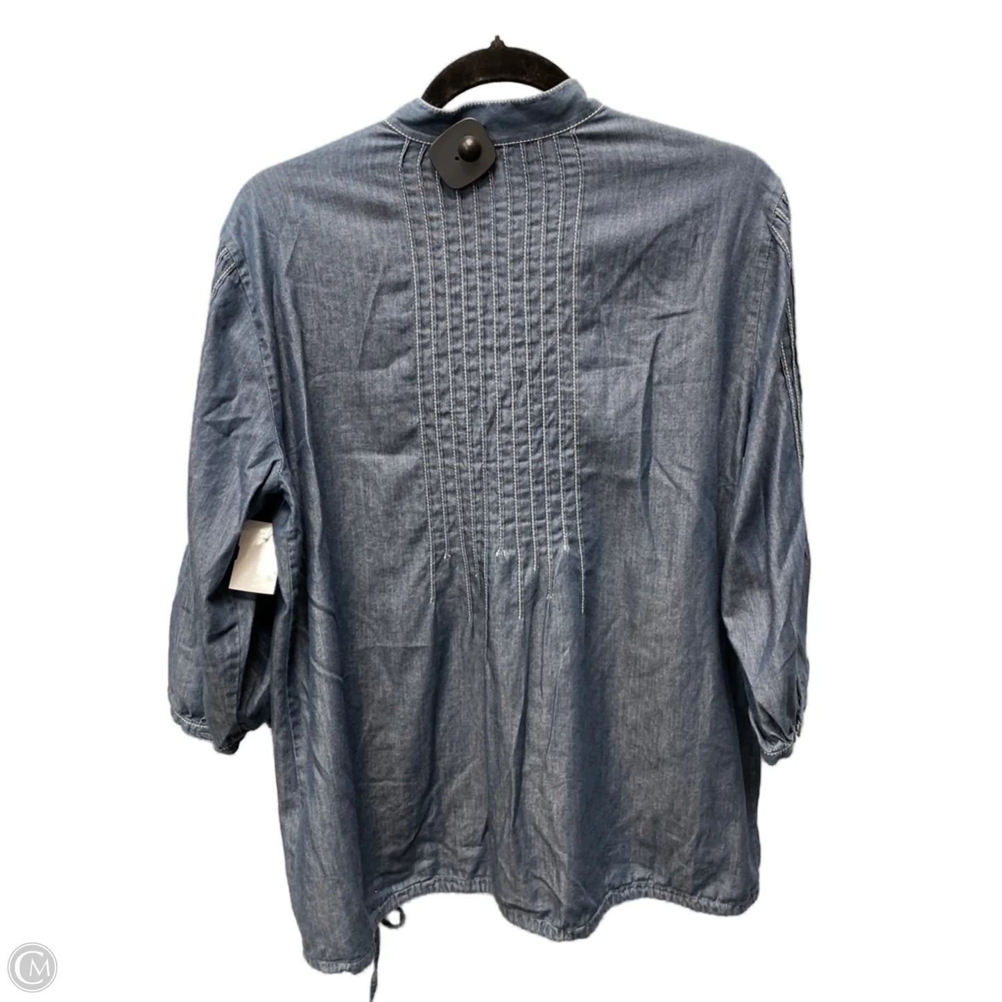 Top 3/4 Sleeve Designer By Lafayette 148 In Blue Denim, Size: L