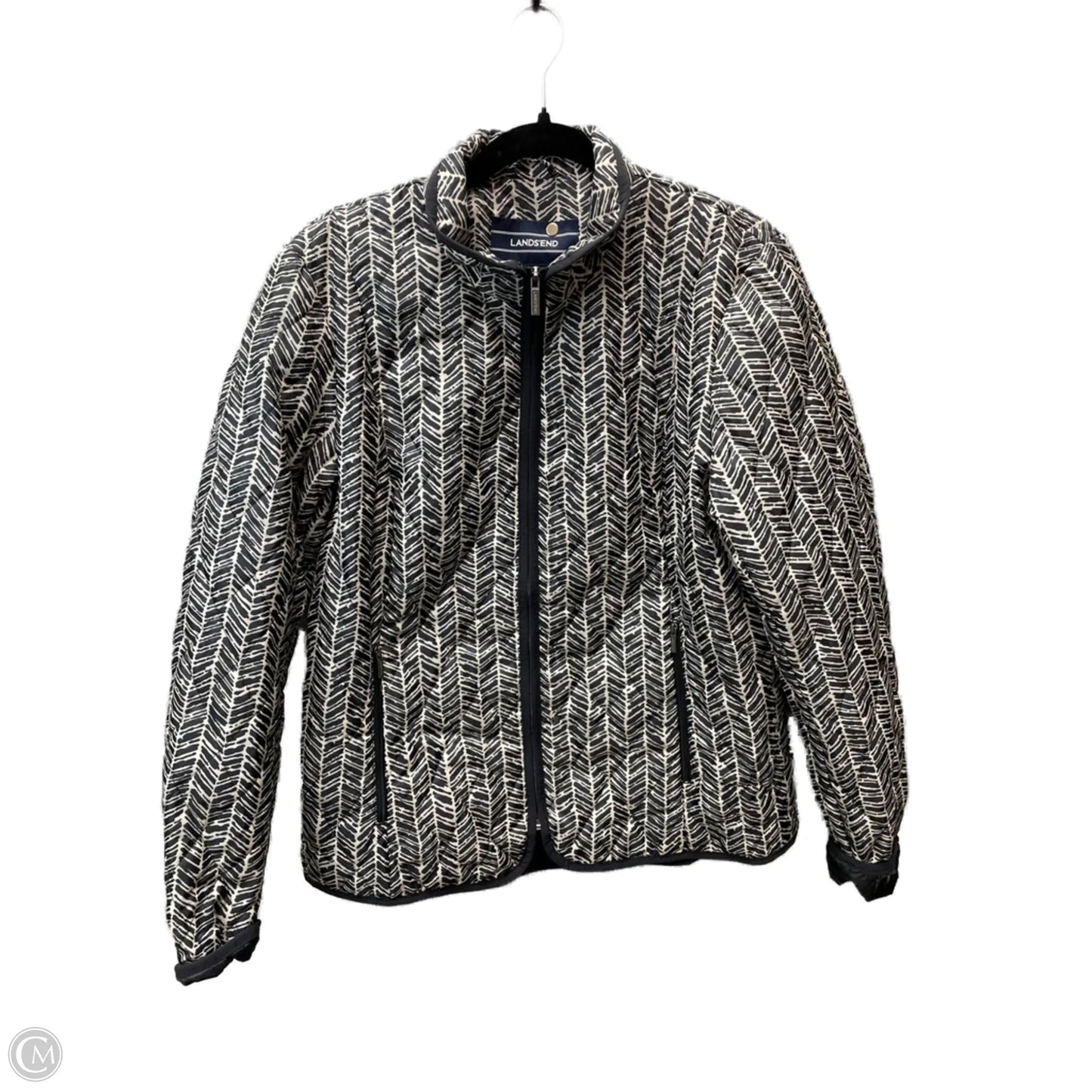 Jacket Puffer & Quilted By Lands End In Black & Cream, Size: L