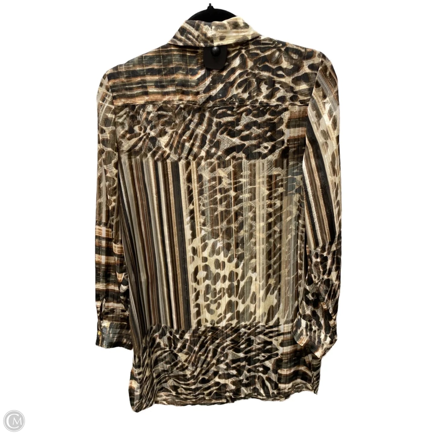Blouse Long Sleeve By Chicos In Brown & Cream, Size: S