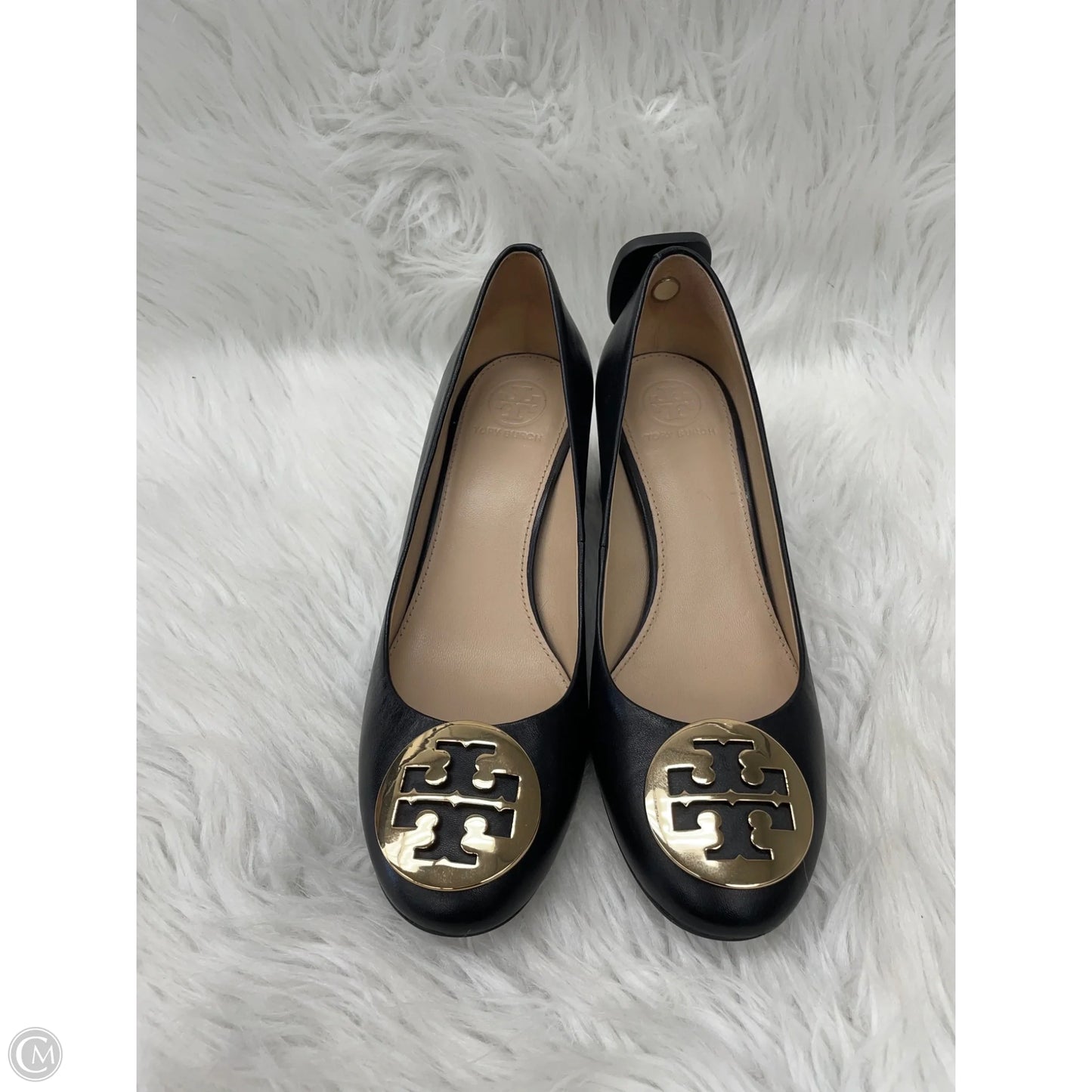 Shoes Designer By Tory Burch In Black & Gold, Size: 6