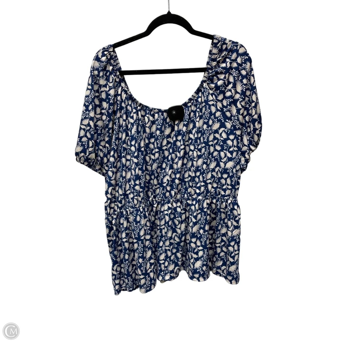 Top Short Sleeve By Terra & Sky In Blue & Cream, Size: 3x
