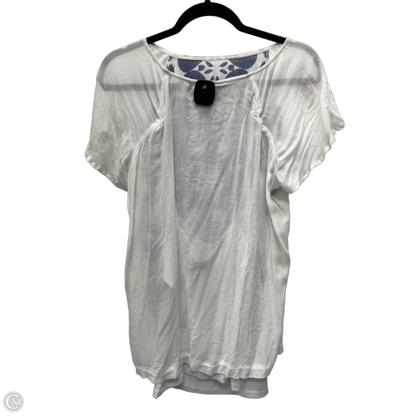 Blouse Short Sleeve By Liz Claiborne In Blue & White, Size: M
