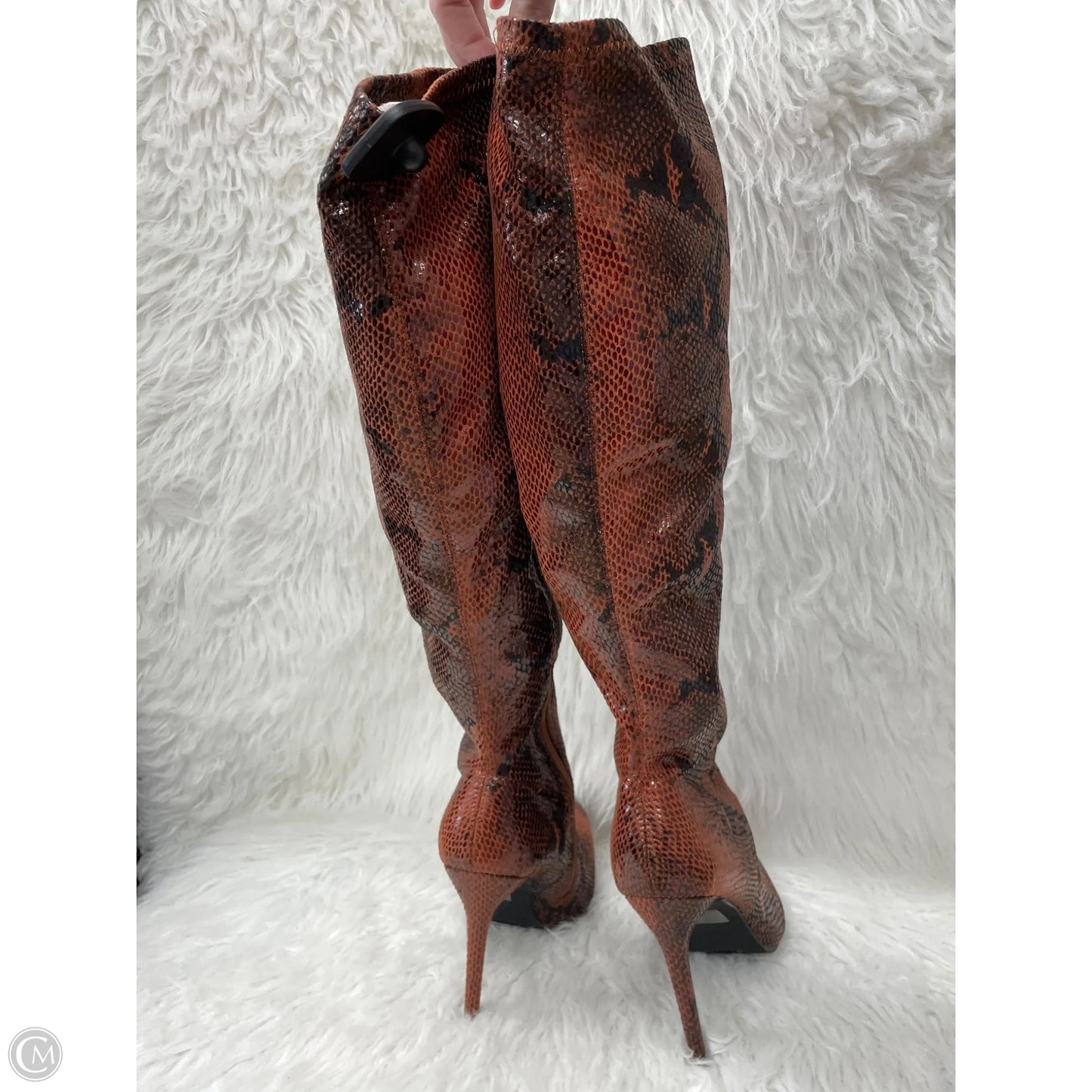 Boots Knee Heels By Fashion Nova In Snakeskin Print, Size: 7.5