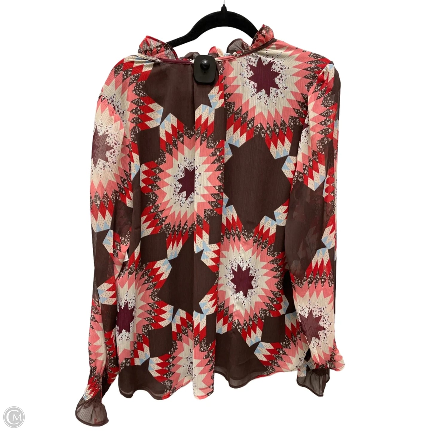 Blouse Long Sleeve By Loft In Geometric Pattern, Size: Xl