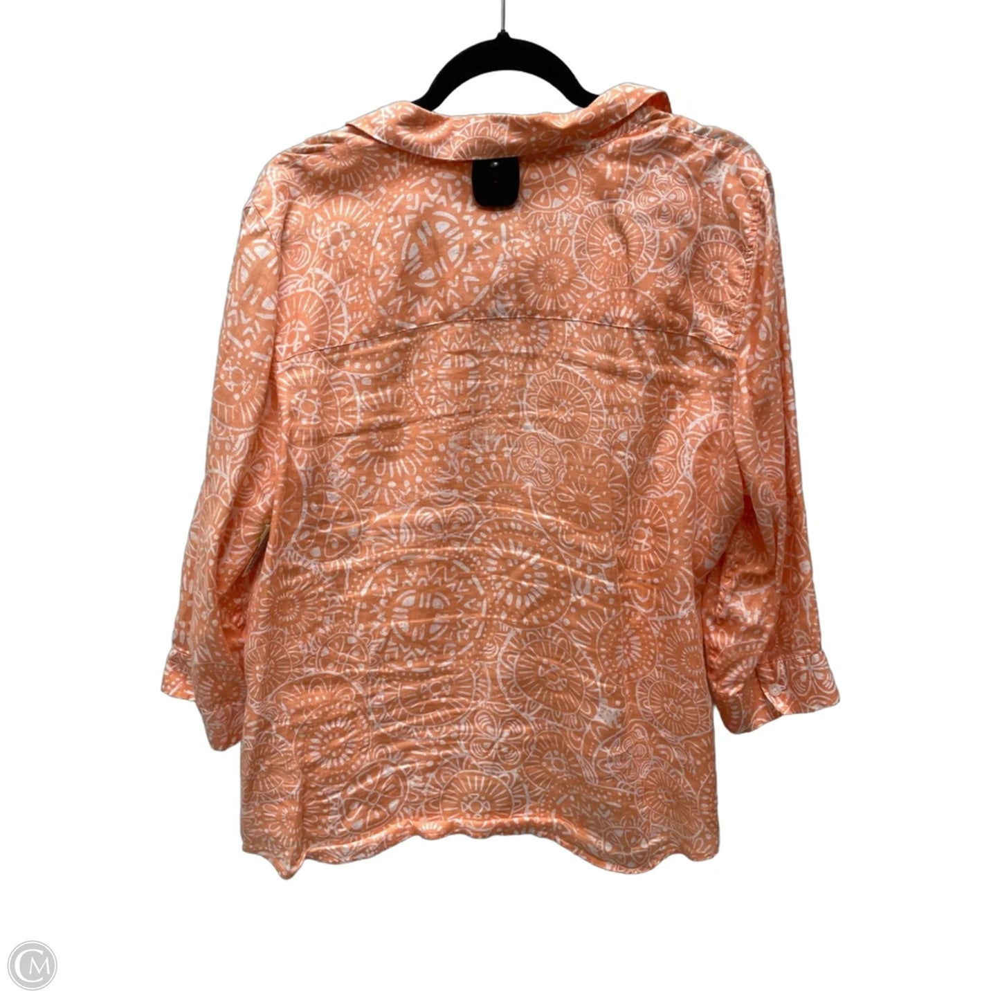 Blouse 3/4 Sleeve By Chicos In Orange & White, Size: L