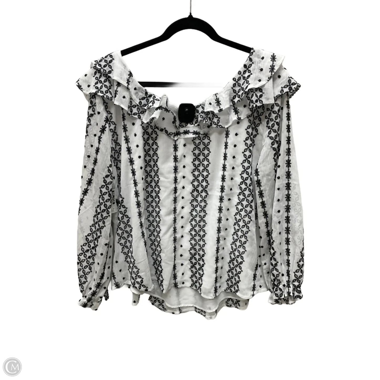 Blouse Long Sleeve By Cato In Black & White, Size: Xl