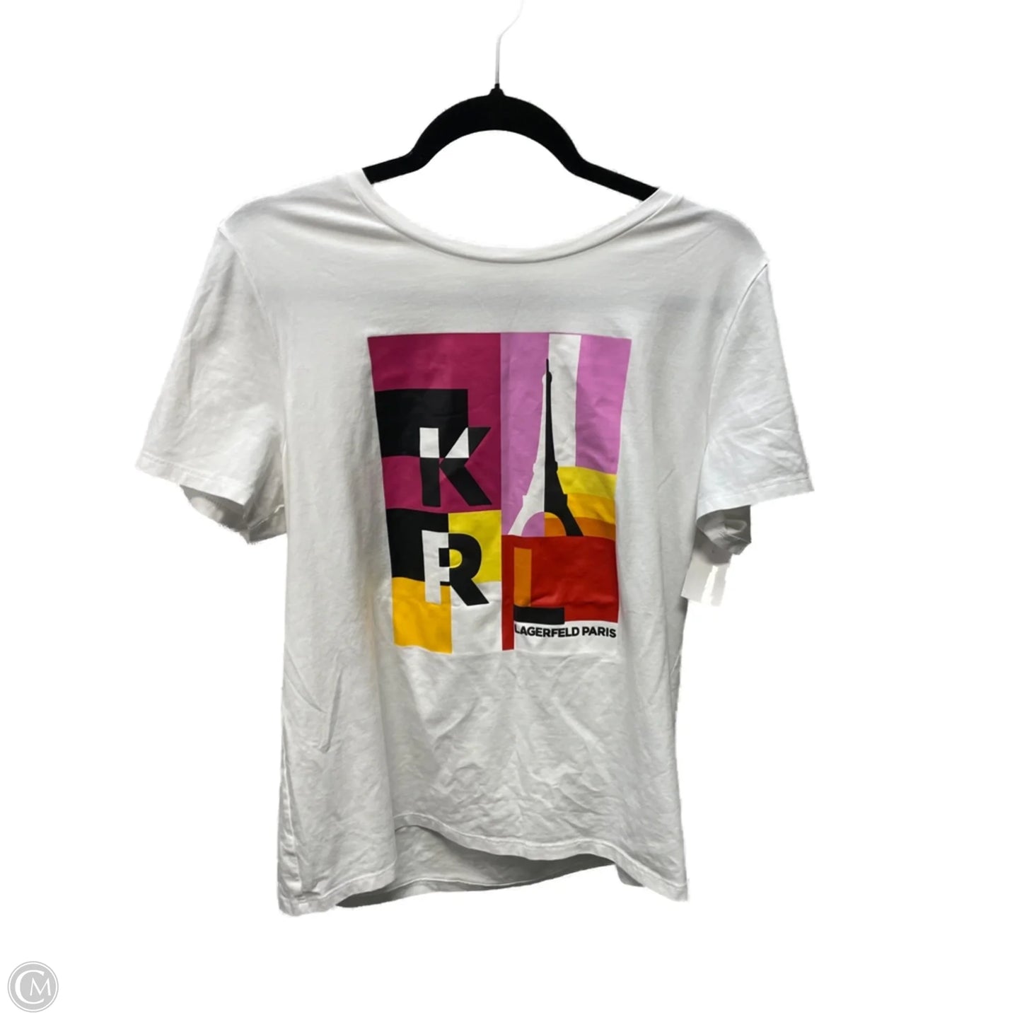 Top Short Sleeve Designer By Karl Lagerfeld In White, Size: L