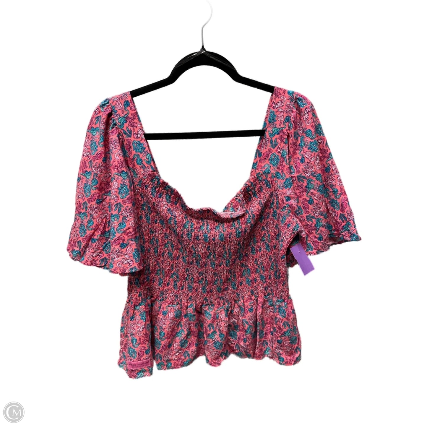 Top Short Sleeve By Simply Southern In Green & Pink, Size: Xl