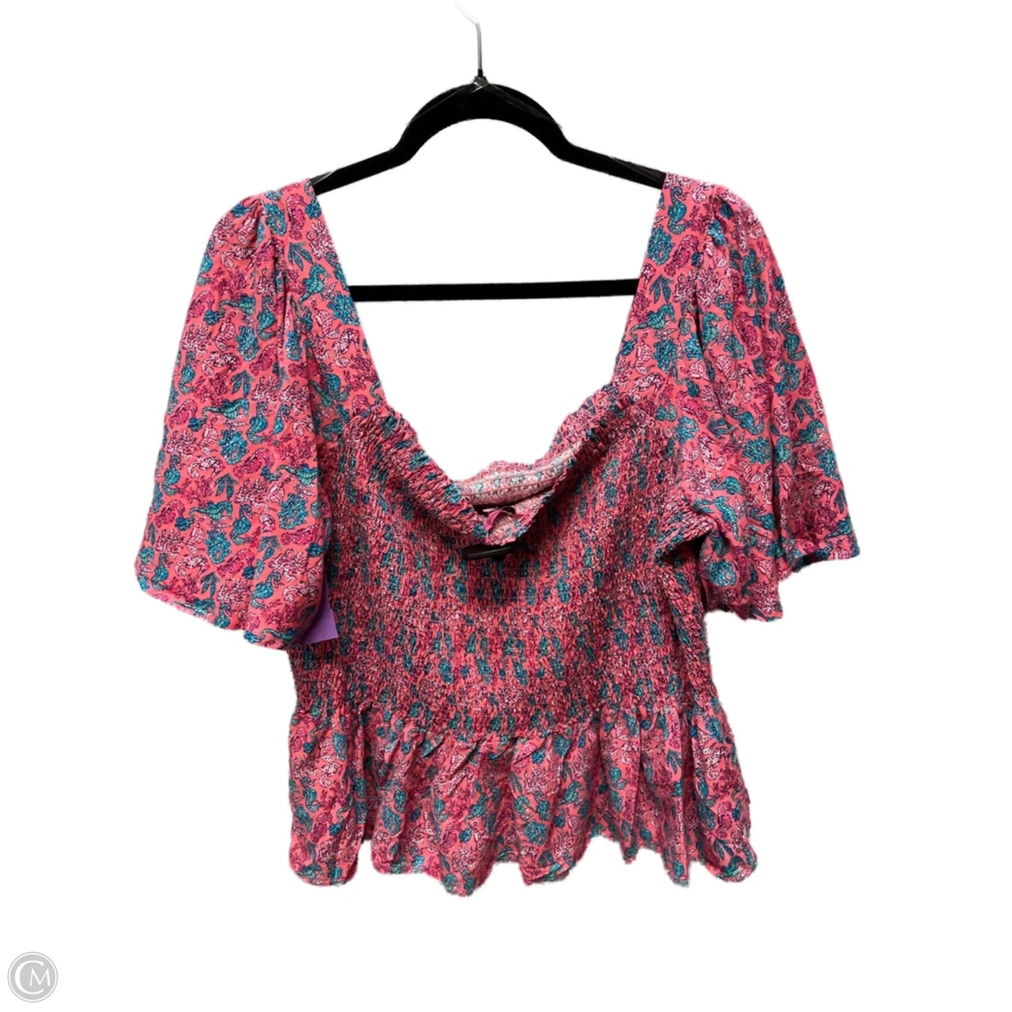 Top Short Sleeve By Simply Southern In Green & Pink, Size: Xl
