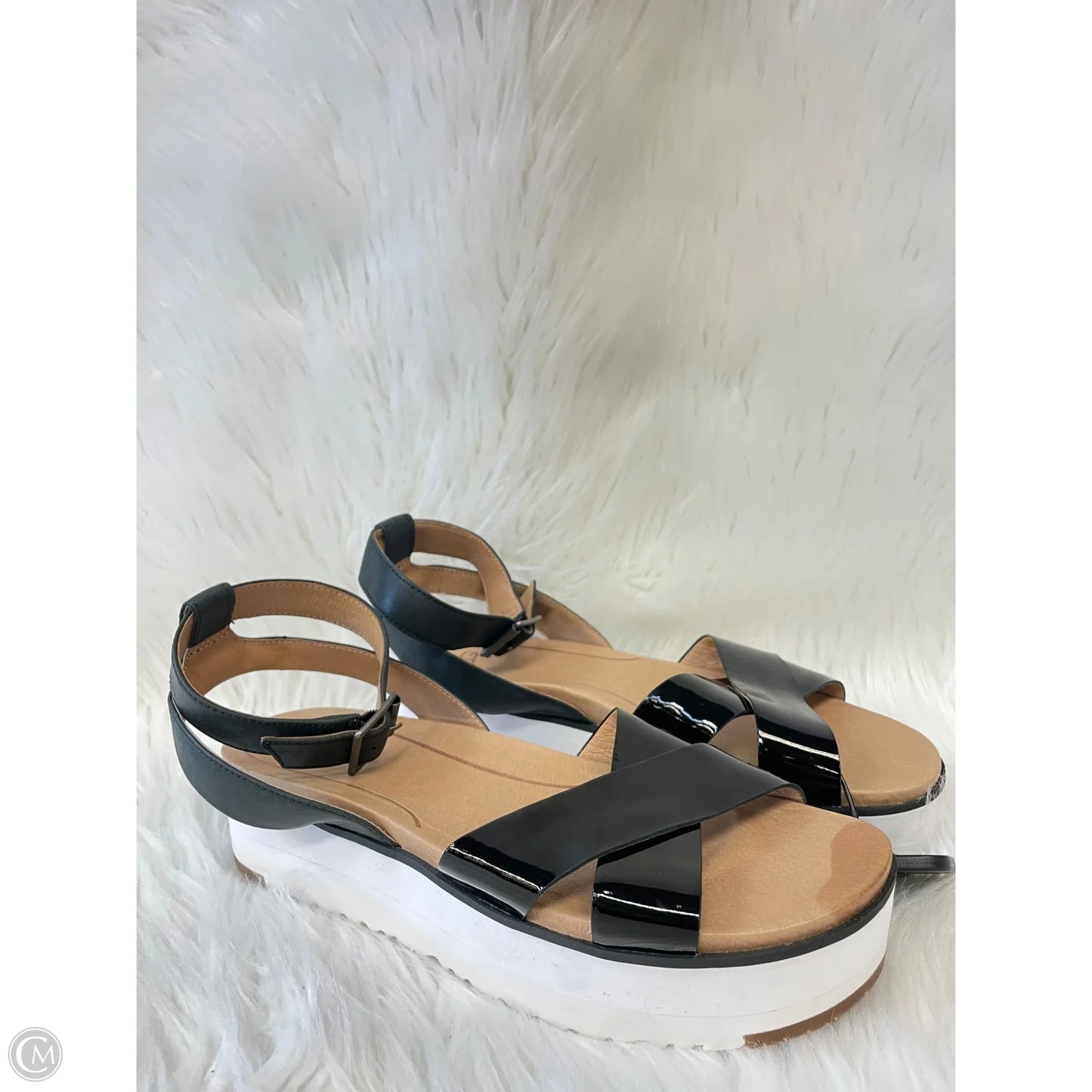 Sandals Designer By Ugg In Black & Tan, Size: 9