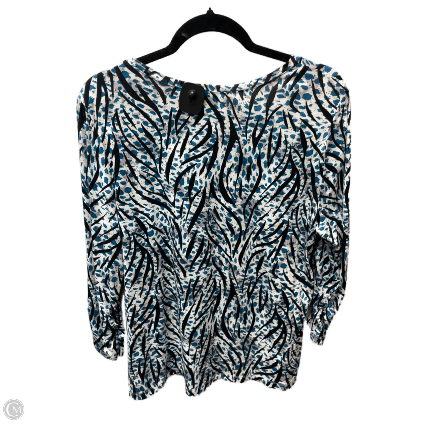 Top 3/4 Sleeve By Chicos In Blue & White, Size: L
