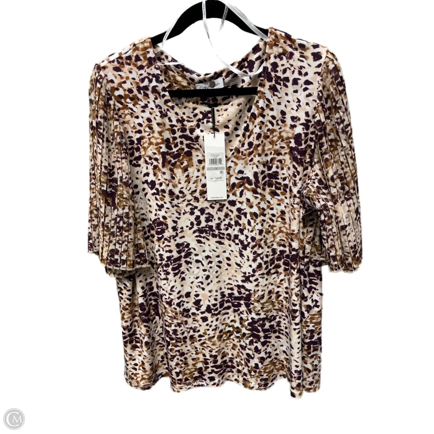 Top Short Sleeve By Calvin Klein In Cream & Purple, Size: 1x