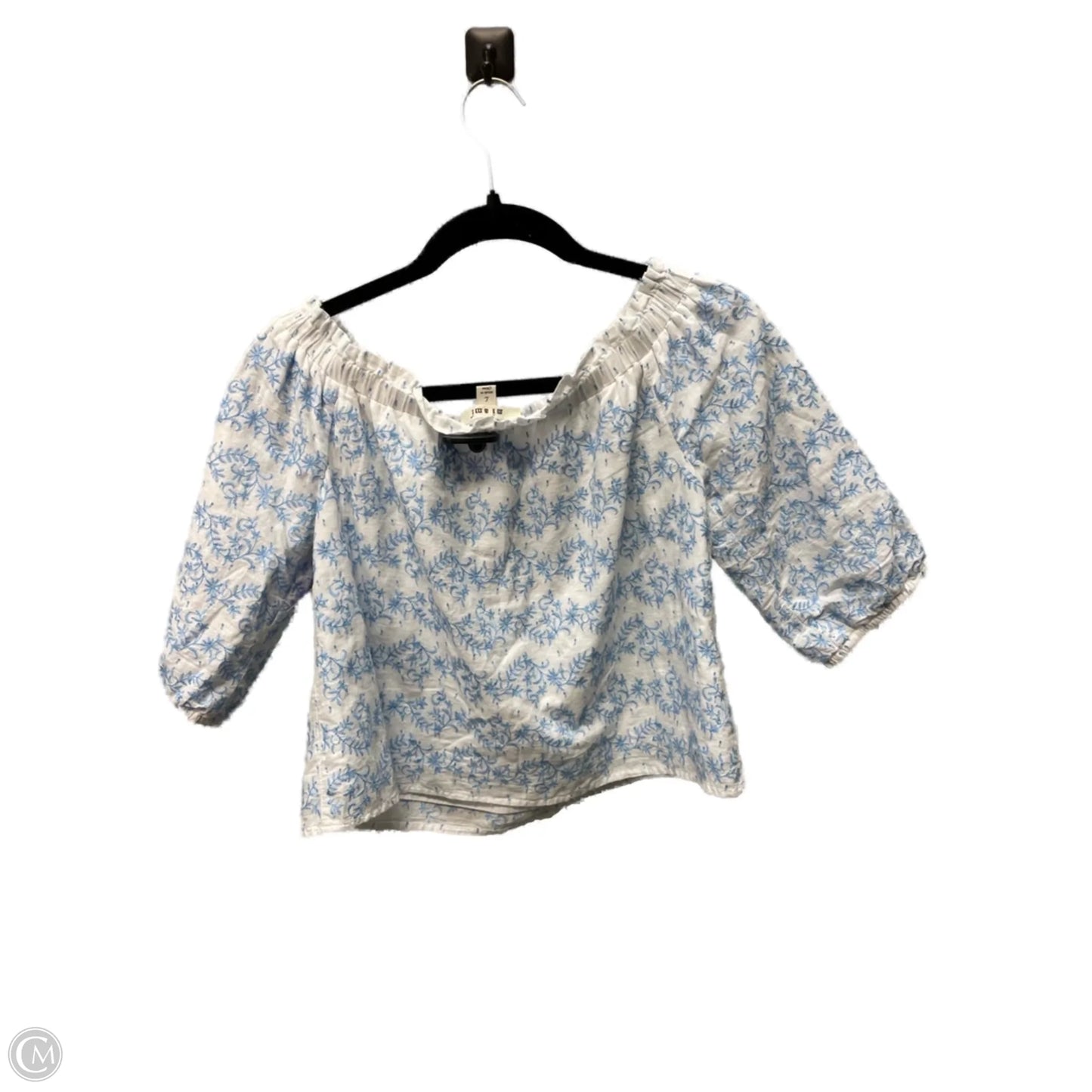 Top Short Sleeve By Miami In Blue & White, Size: L