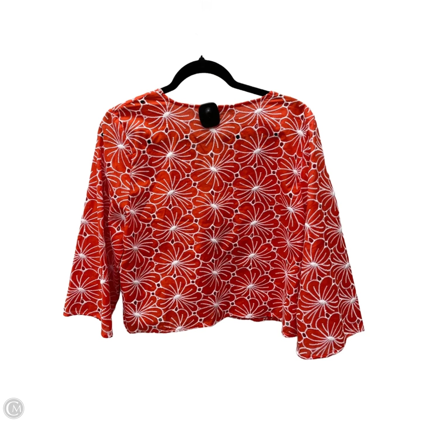 Top 3/4 Sleeve By Marc New York In Orange & White, Size: L