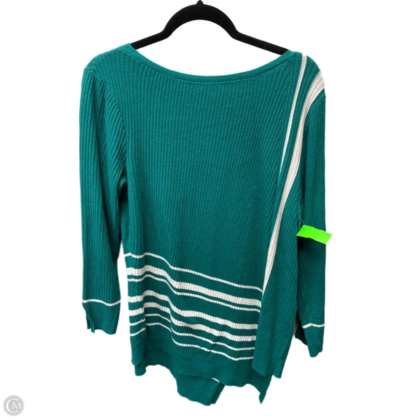 Sweater By Chicos In Green & White, Size: L