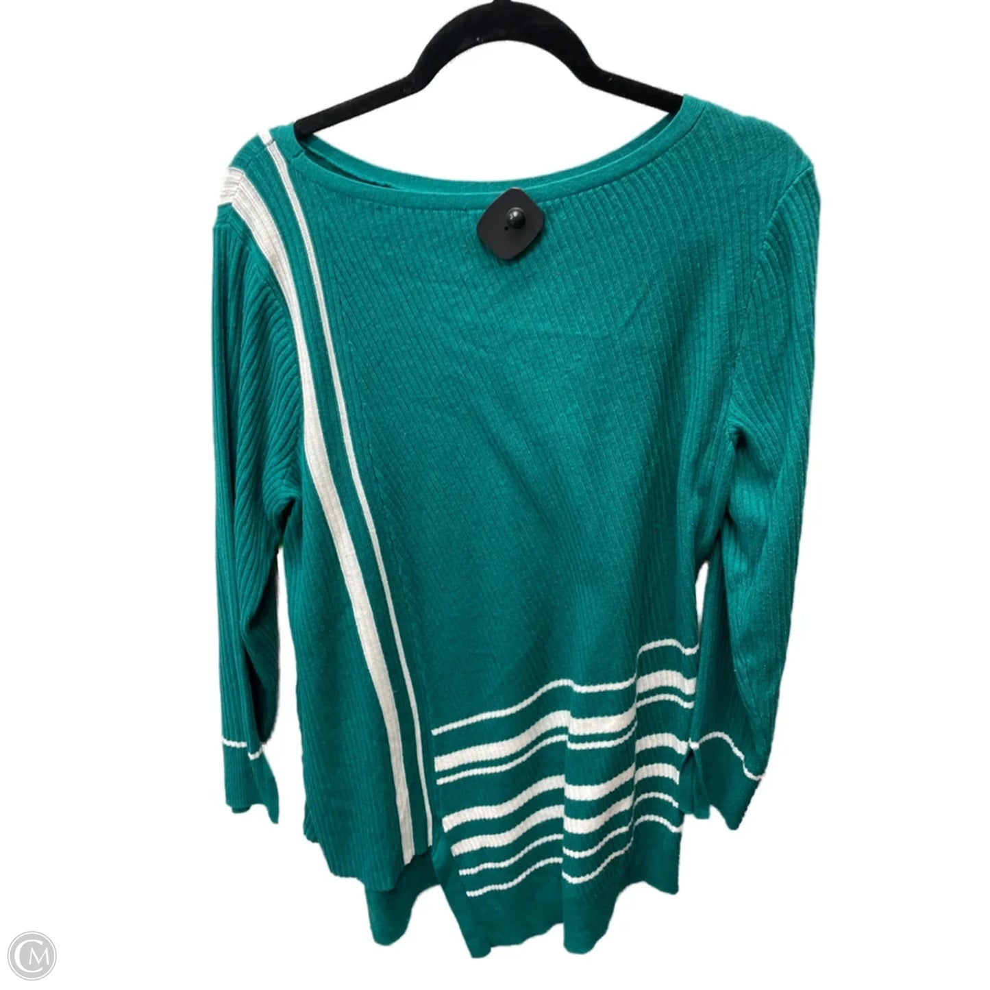 Sweater By Chicos In Green & White, Size: L