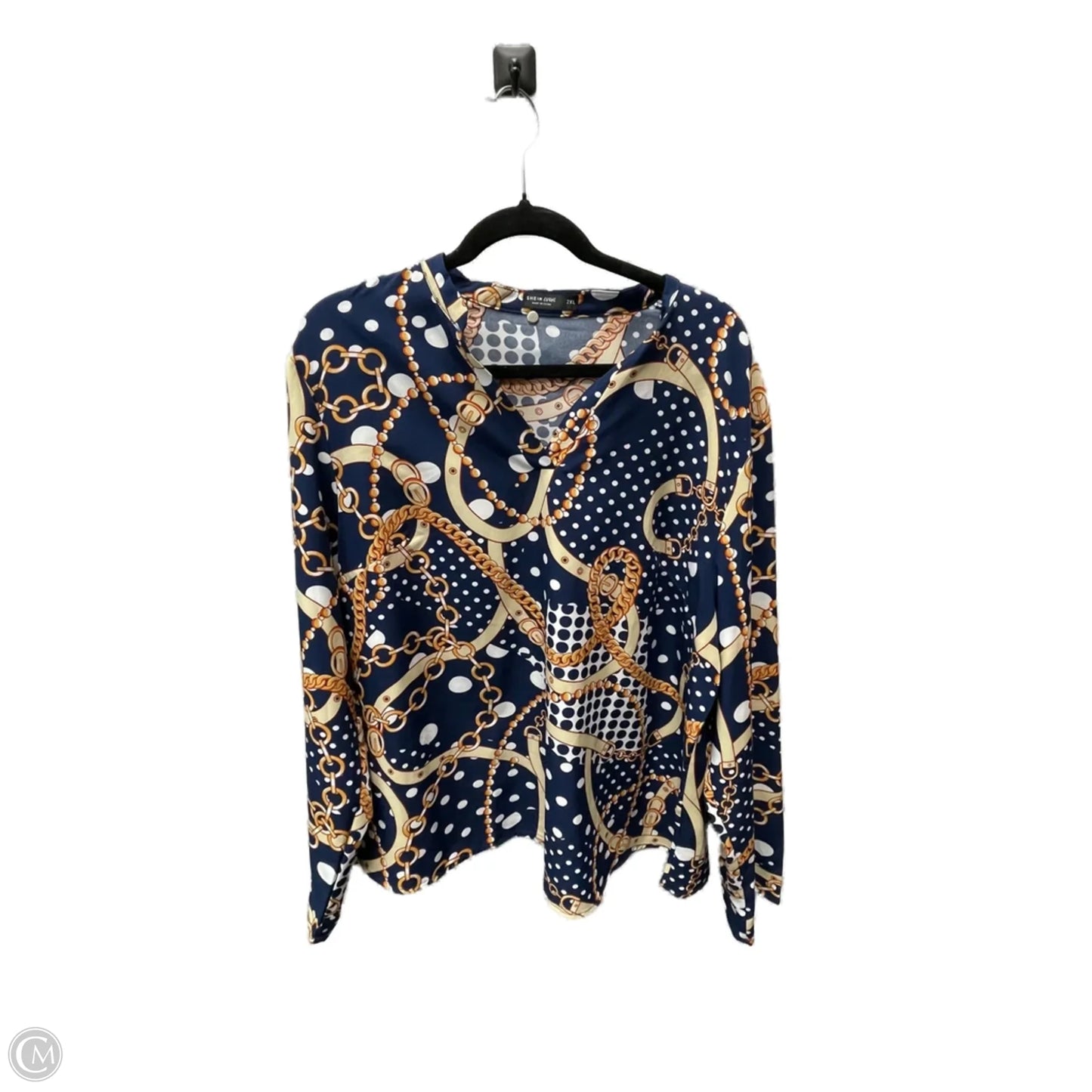 Blouse Long Sleeve By Shein In Blue & Tan, Size: 2x