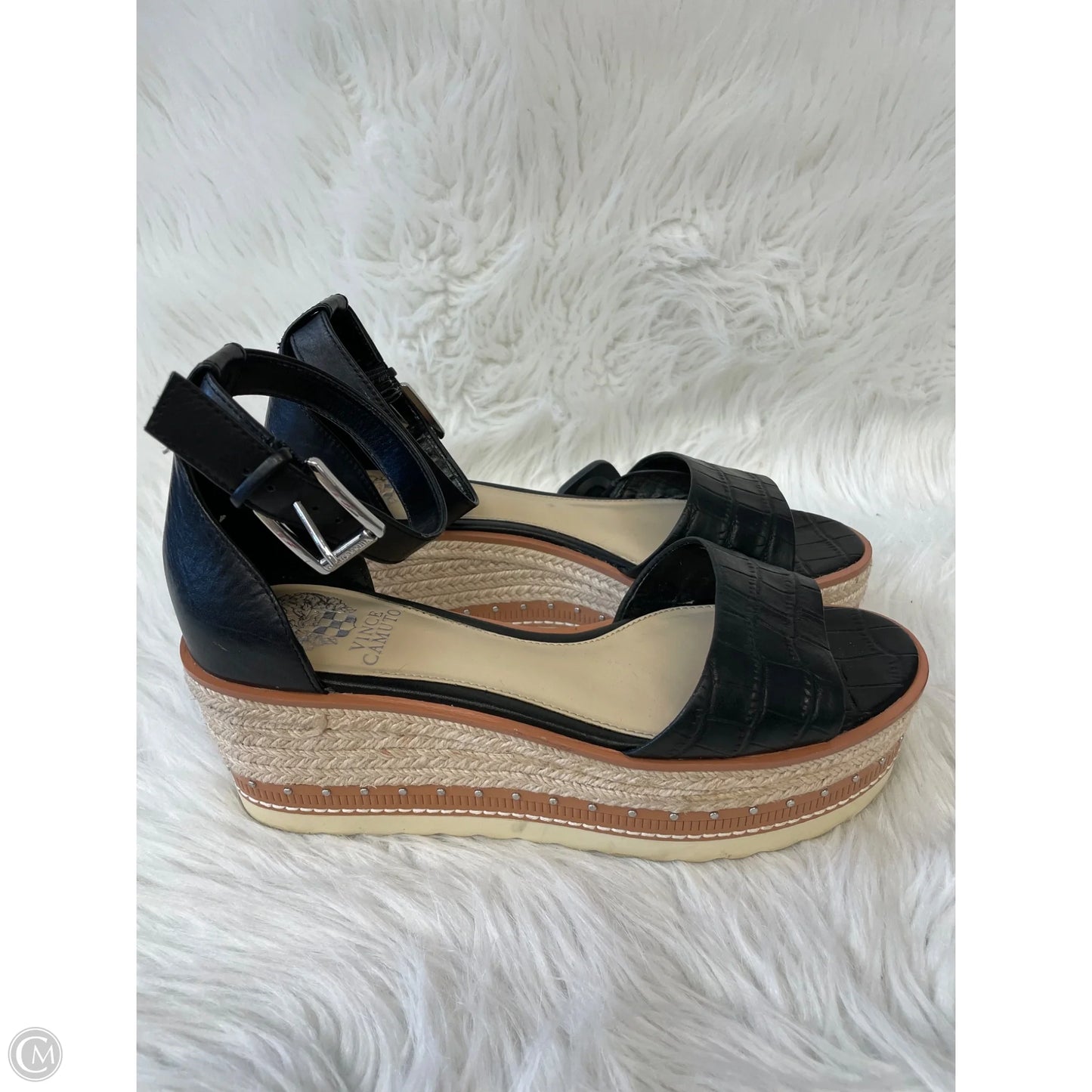 Sandals Heels Platform By Vince Camuto In Black & Tan, Size: 9