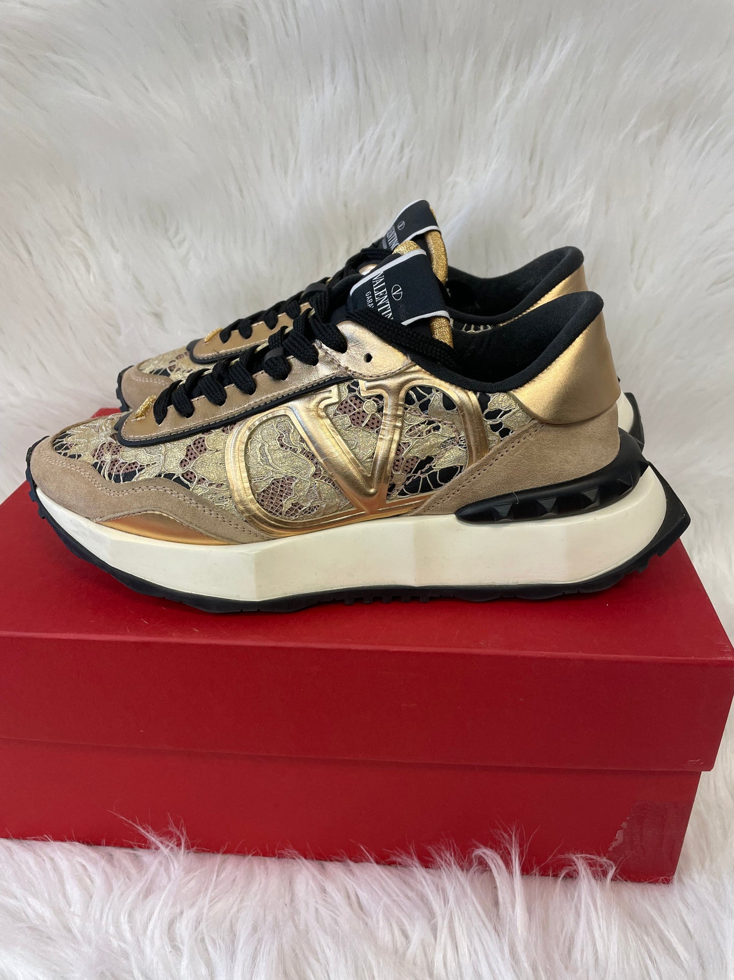 SHOES LUXURY DESIGNER by VALENTINO-GARAVANI In GOLD & TAN, Size: 8