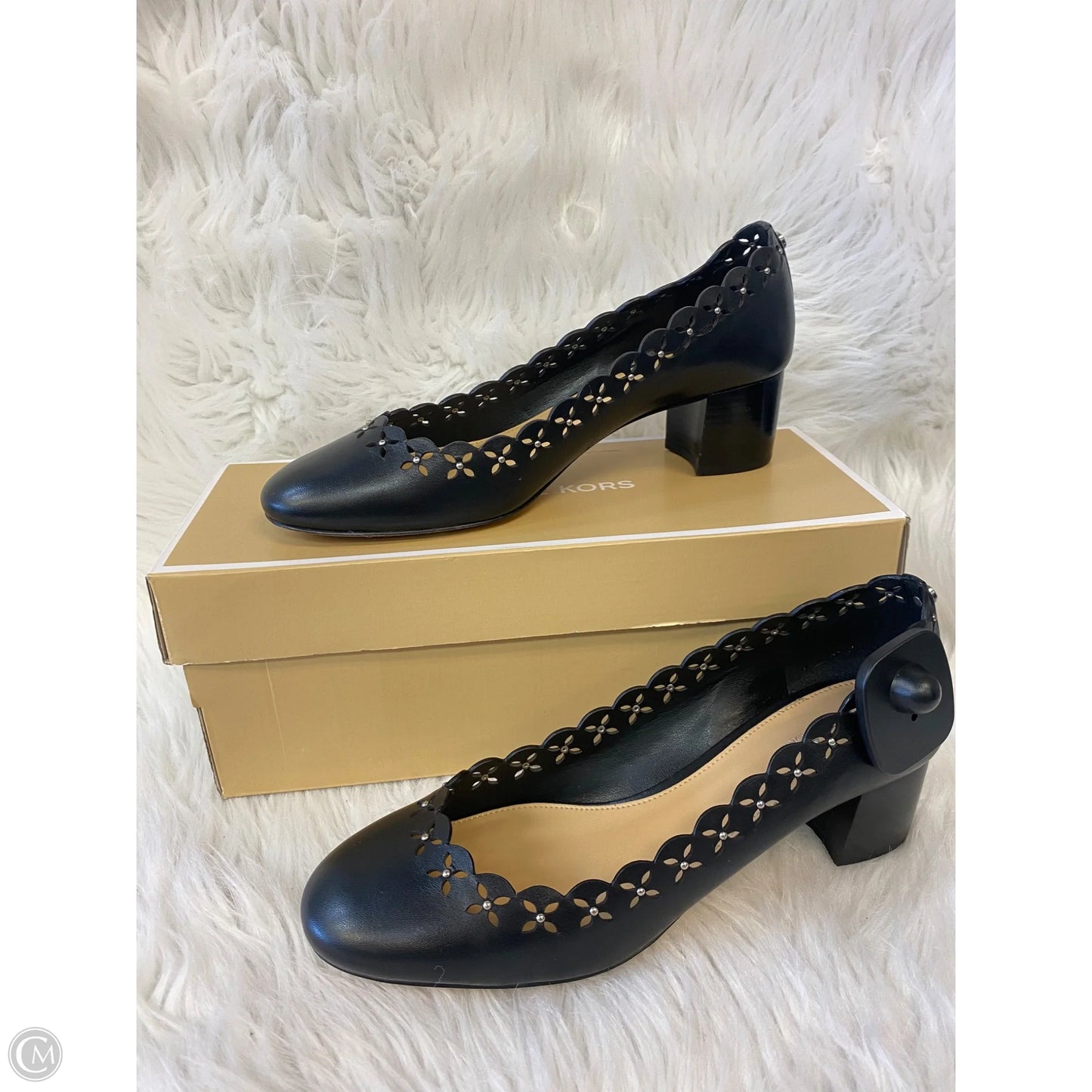 Shoes Heels Block By Michael By Michael Kors In Black & Silver, Size: 7.5