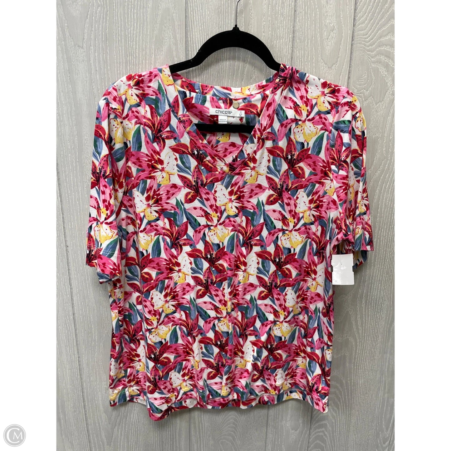 Top Short Sleeve By Chicos In Floral Print, Size: Xl