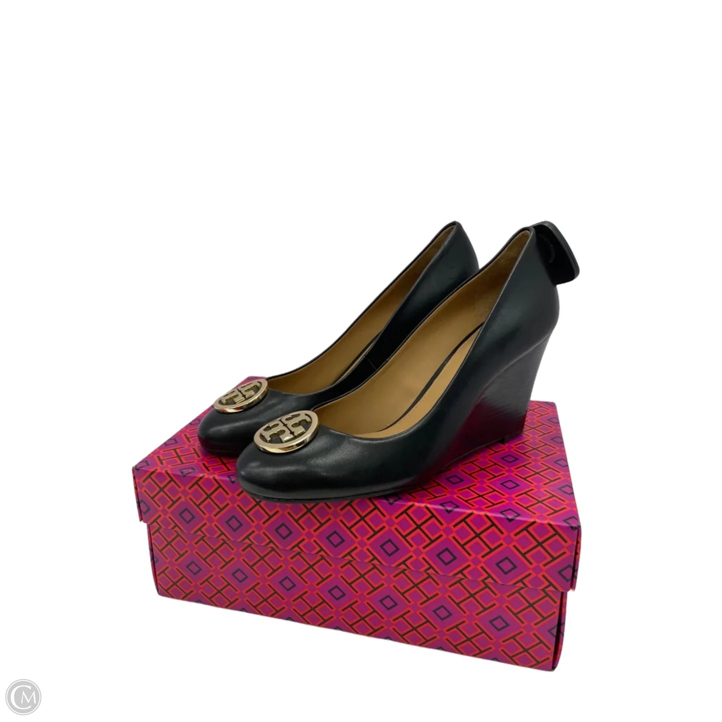 Shoes Designer By Tory Burch In Black & Gold, Size: 7.5