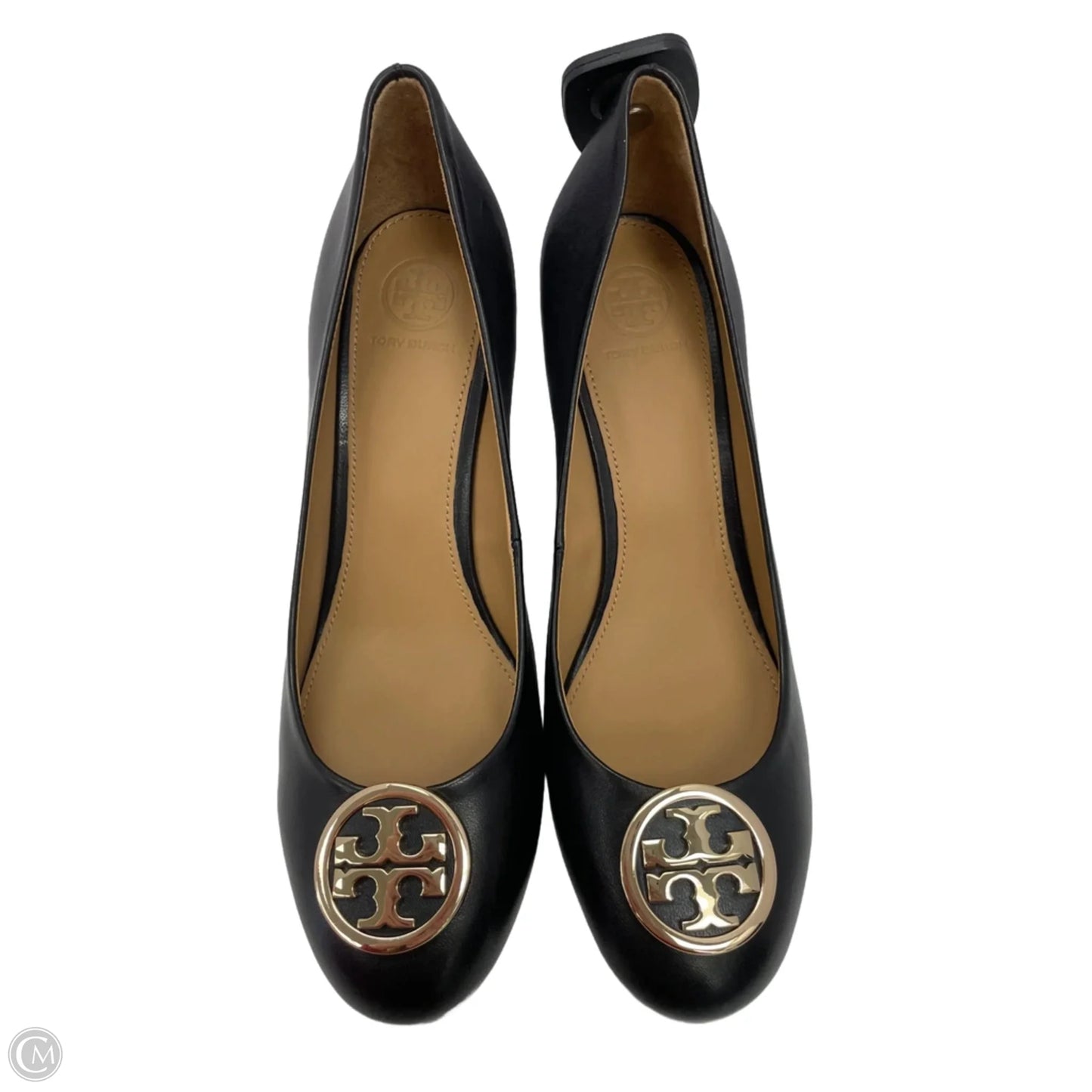 Shoes Designer By Tory Burch In Black & Gold, Size: 7.5