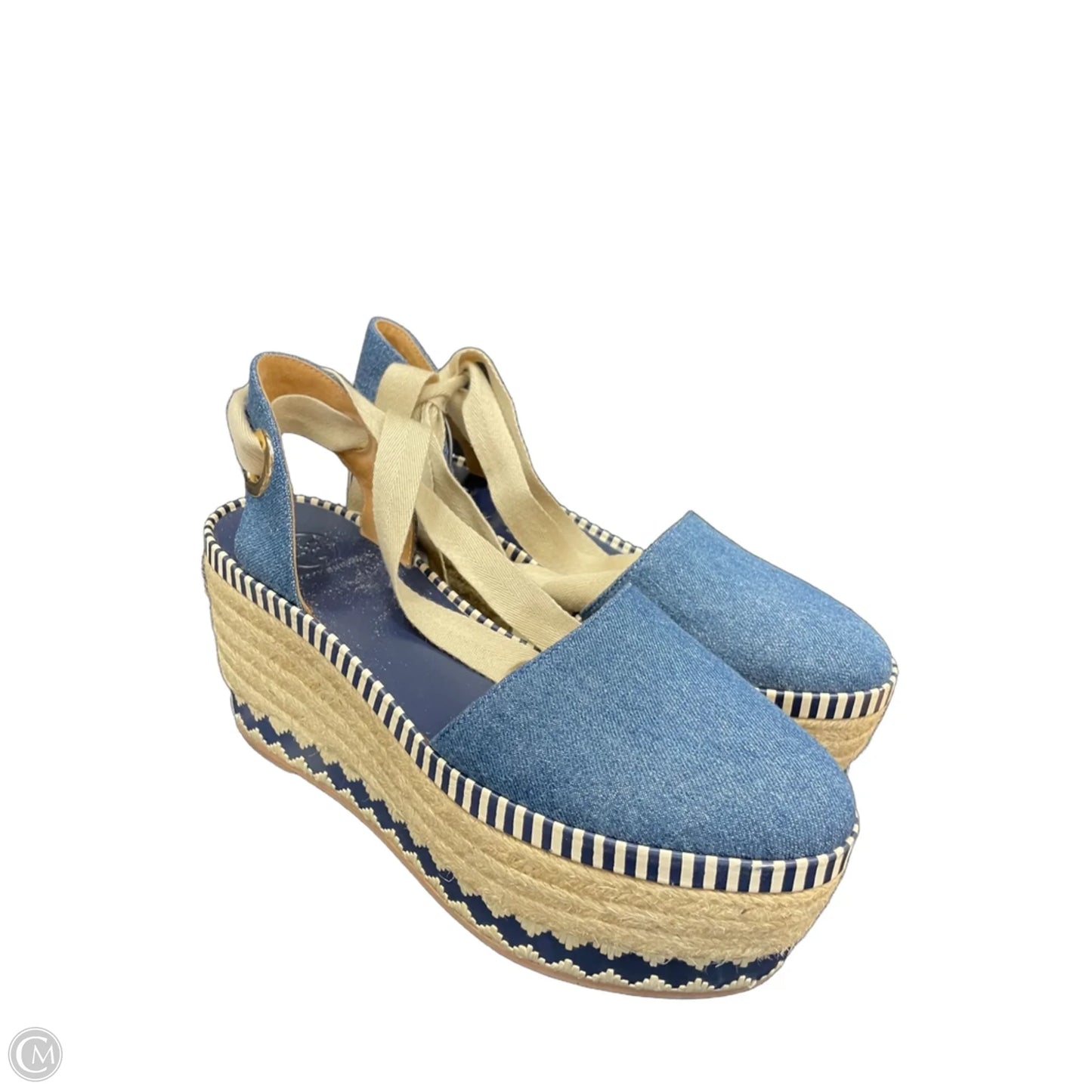 Shoes Designer By Tory Burch In Blue & Tan, Size: 8