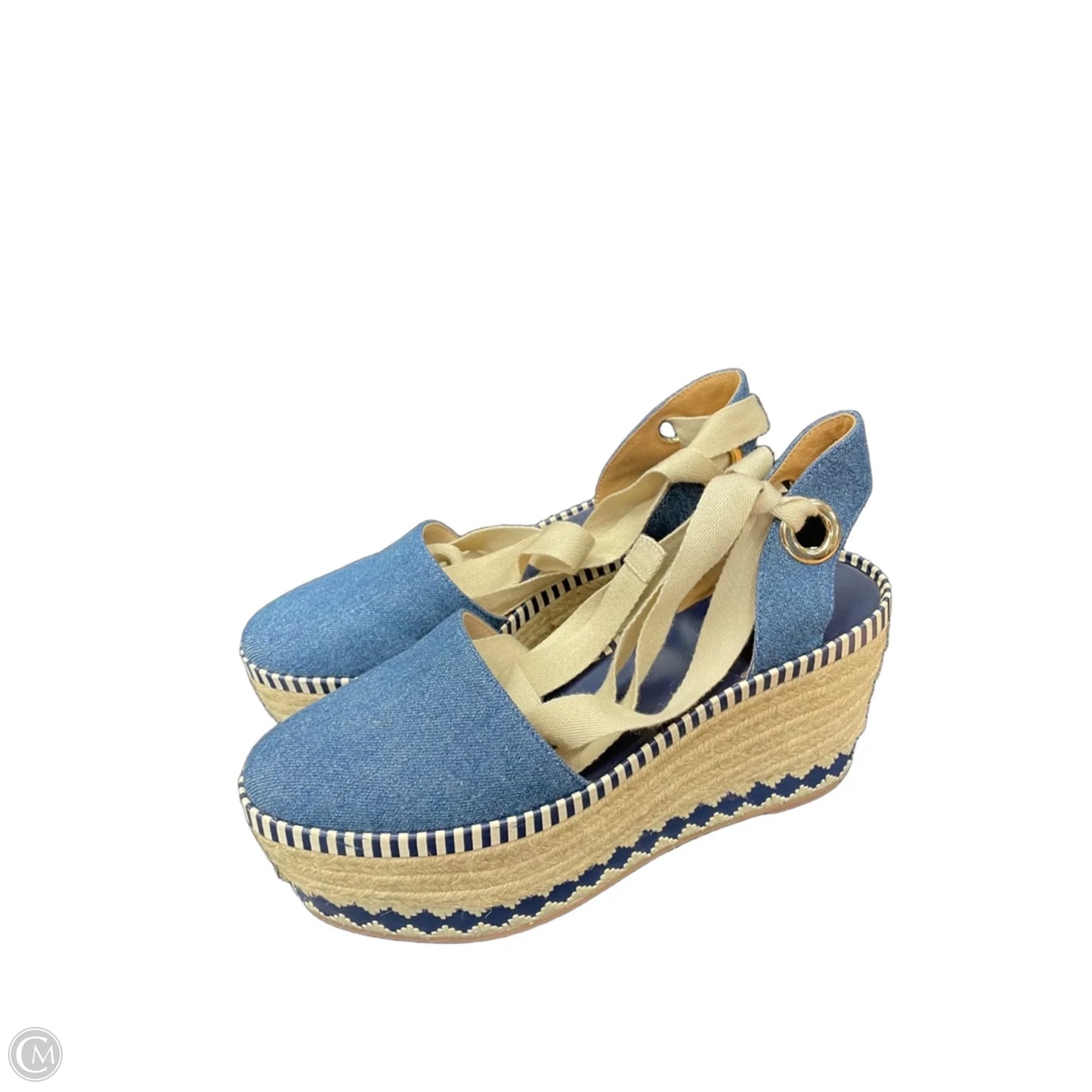 Shoes Designer By Tory Burch In Blue & Tan, Size: 8