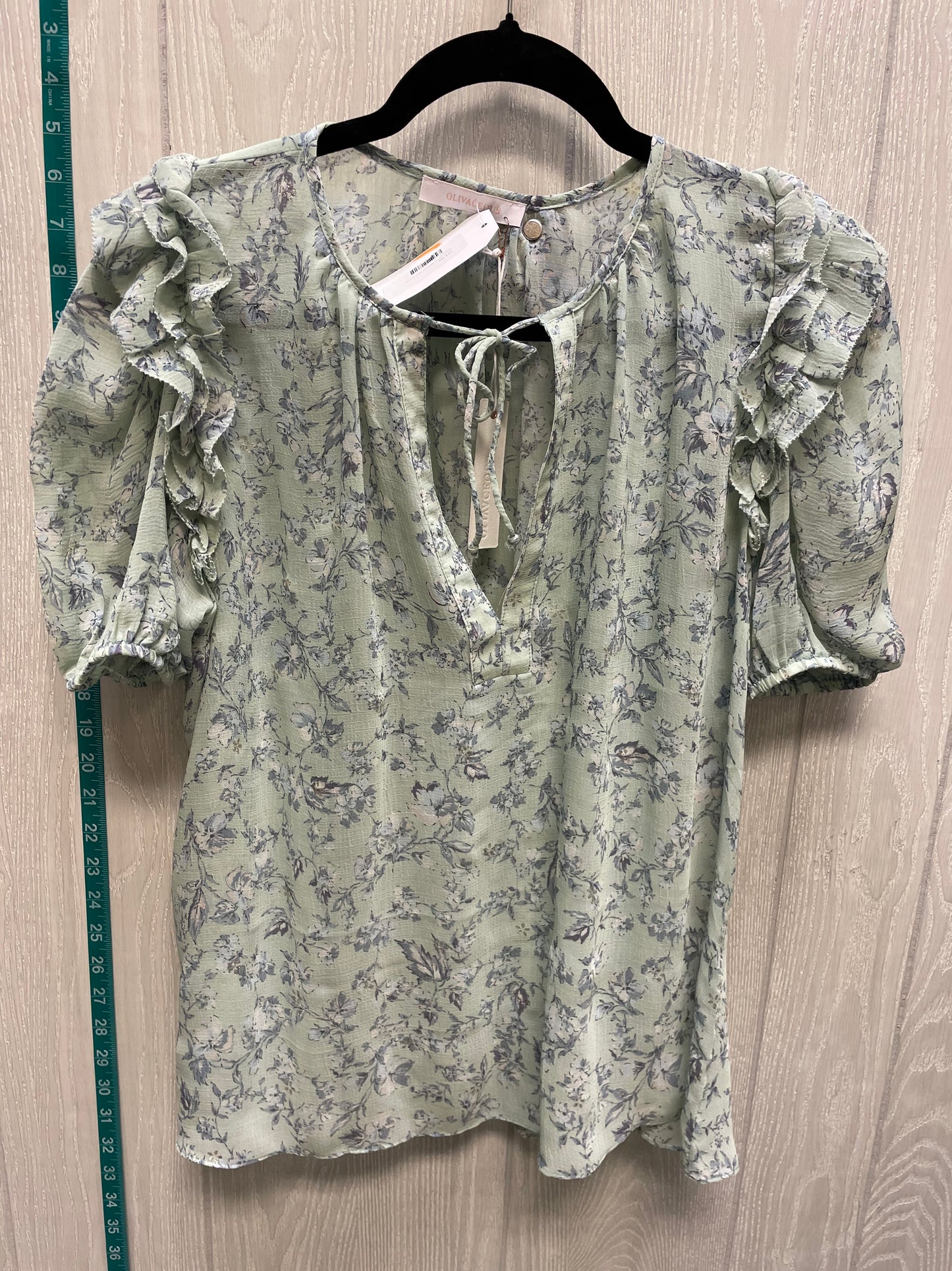 Floral Print Blouse Short Sleeve Olivaceous, Size M