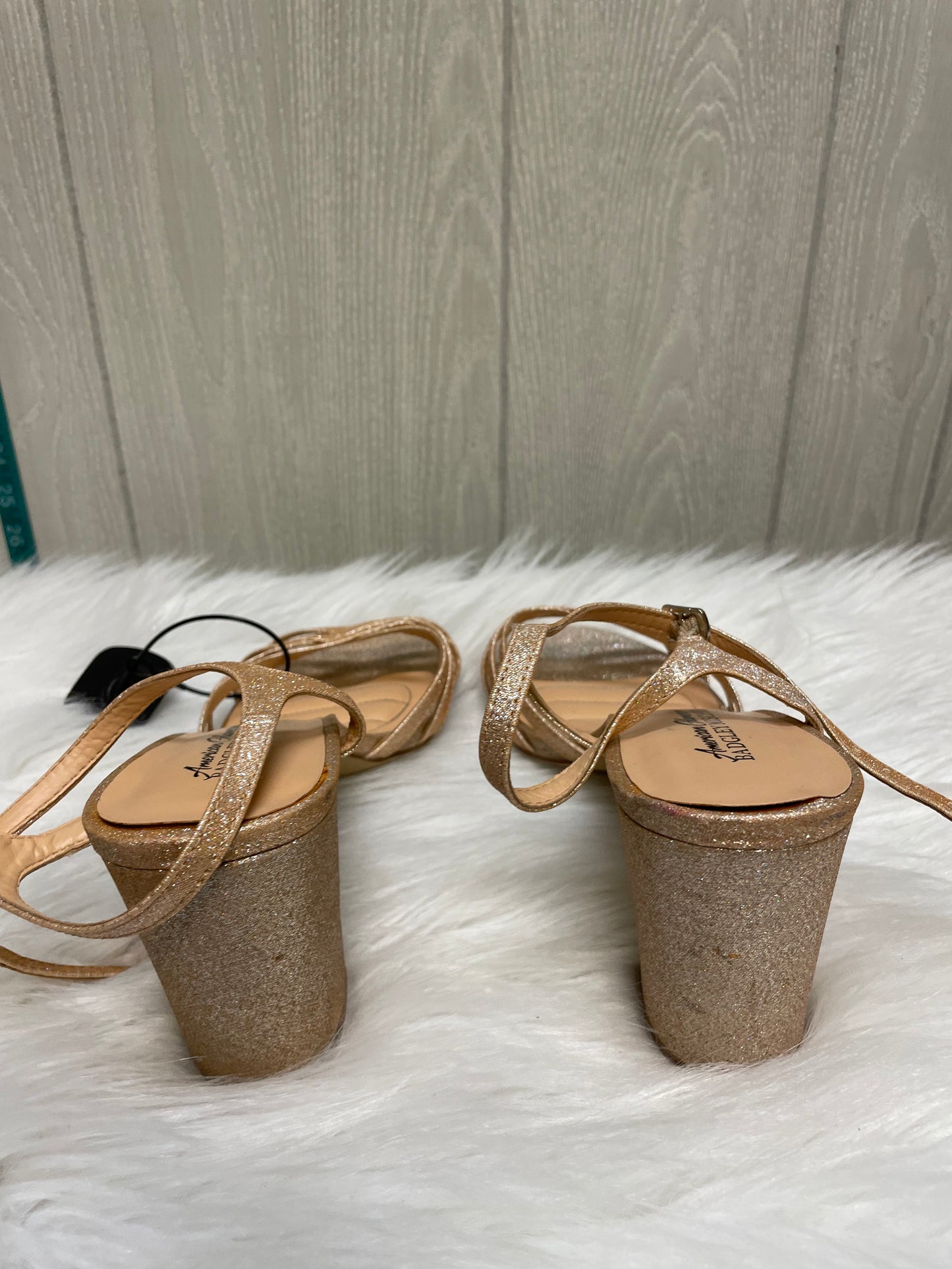 Rose Gold Sandals Heels Block Badgley Mischka, Size 10