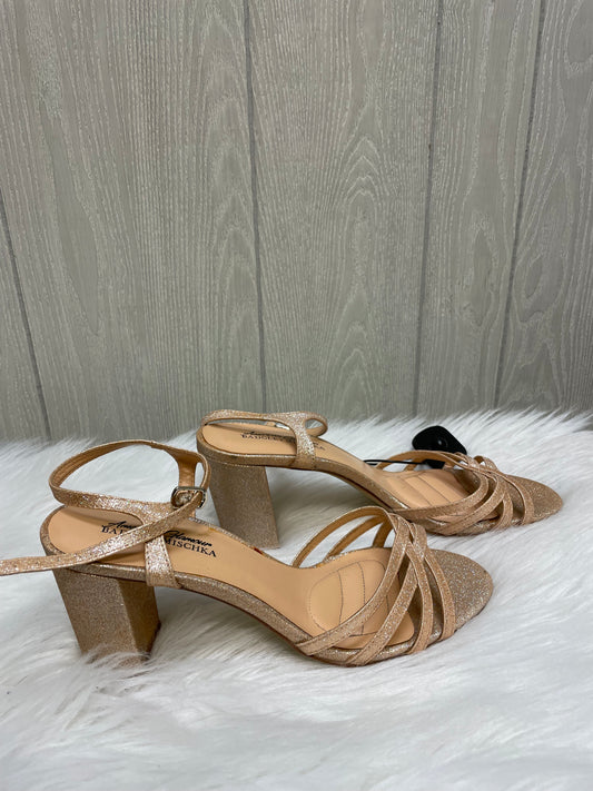 Rose Gold Sandals Heels Block Badgley Mischka, Size 10