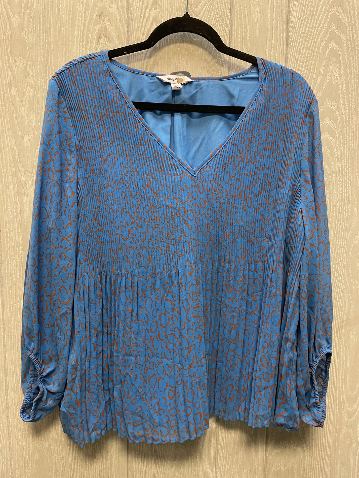 Blouse Long Sleeve By Nine West Apparel In Blue & Orange, Size: Xl