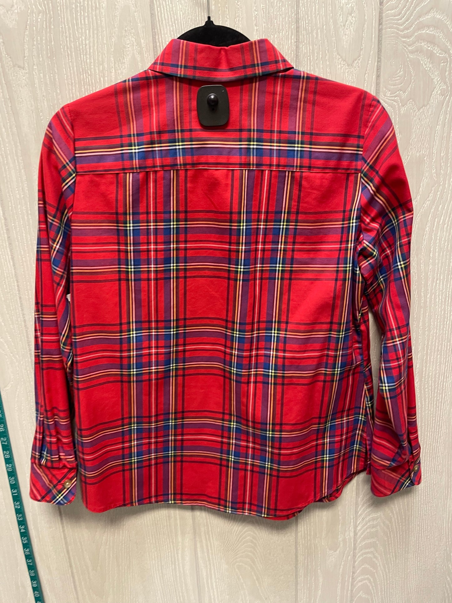 Blouse Long Sleeve By Foxcroft In Plaid Pattern, Size: S