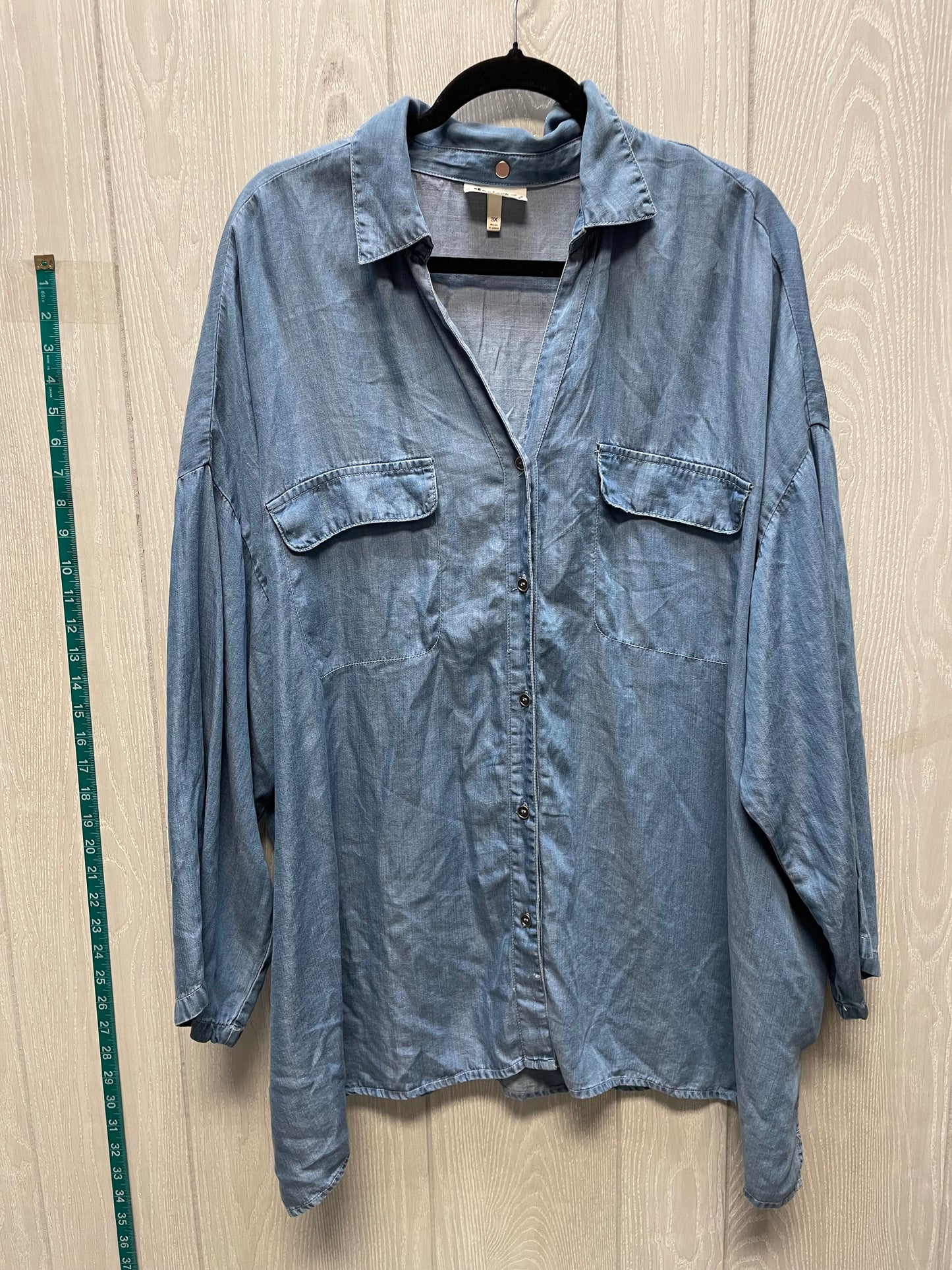 Tunic Long Sleeve By Clothes Mentor In Blue Denim, Size: 3x