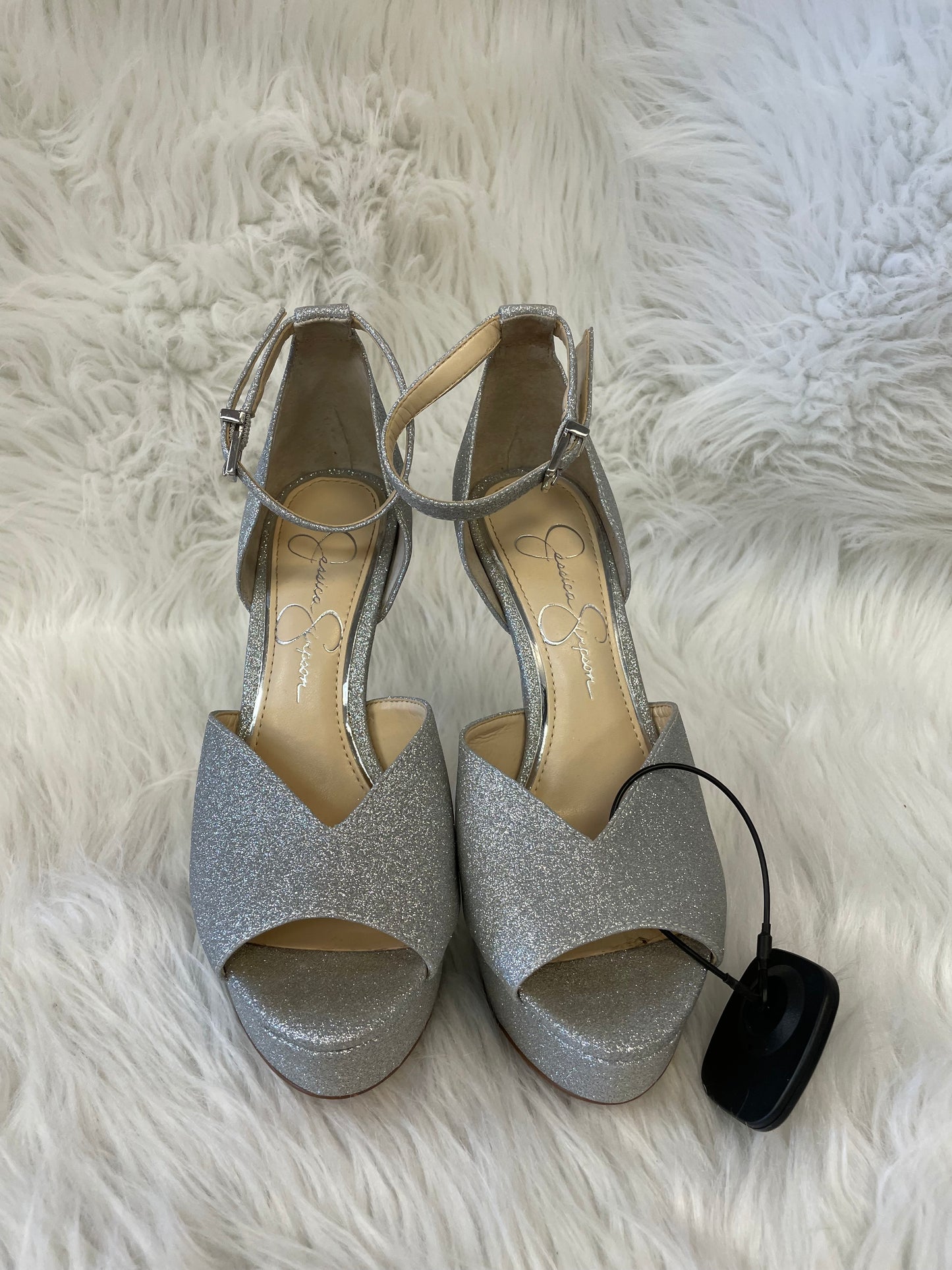 Sandals Heels Stiletto By Jessica Simpson In Silver, Size: 6