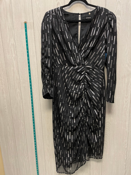 Dress Party Midi By Express In Black & Silver, Size: L