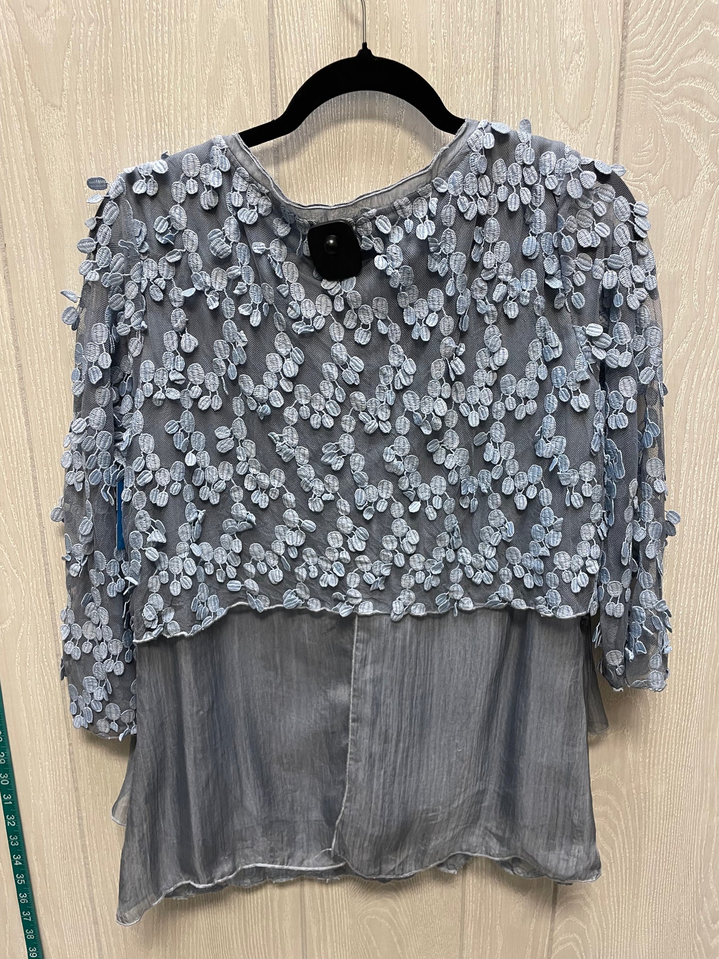 Blouse 3/4 Sleeve By Ali Miles In Blue & Grey, Size: S