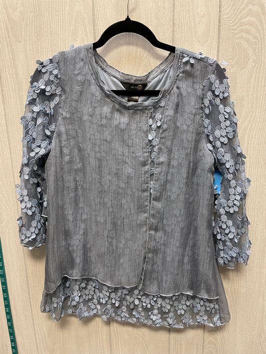 Blouse 3/4 Sleeve By Ali Miles In Blue & Grey, Size: S