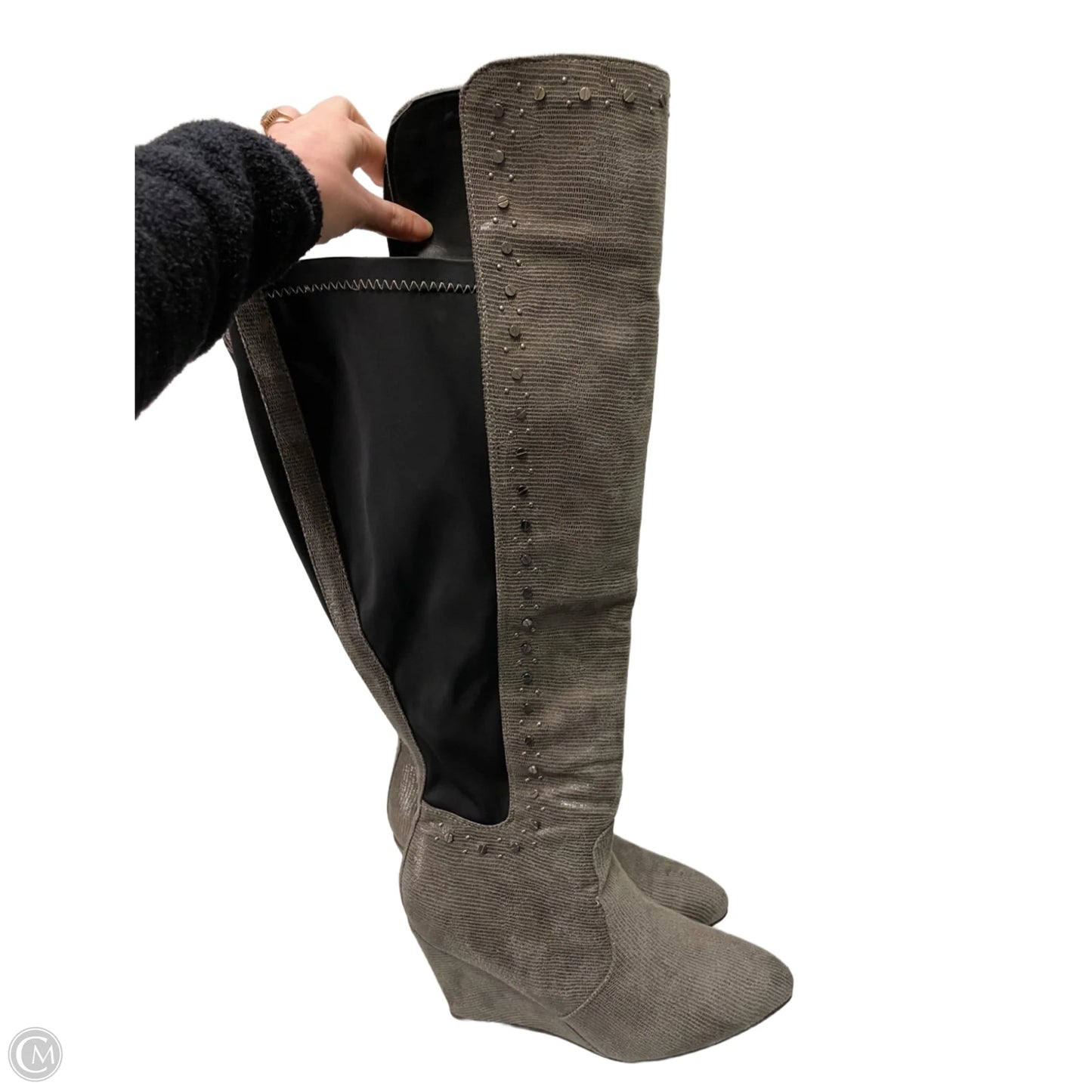 Boots Knee Heels By Avenue In Grey, Size: 11