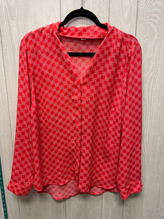 Blouse Long Sleeve By Michael By Michael Kors In Pink & White, Size: L