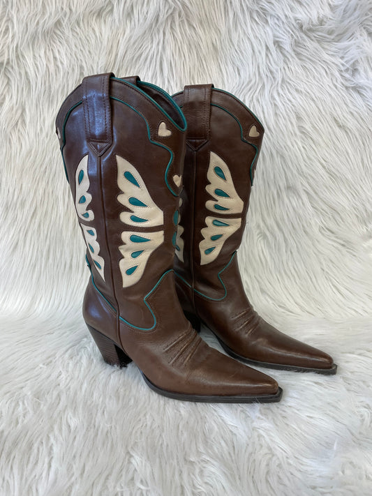 Boots Western By Nine West In Brown & Cream, Size: 7