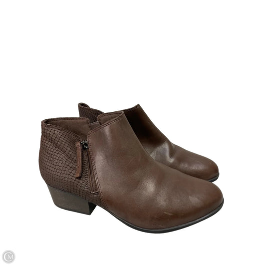 Boots Ankle Heels By Clarks In Brown, Size: 10